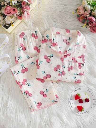 Korean Aesthetic Floral Cotton Night Suit Set for Women