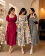 Elegant Best Friends 3-Piece Midi Dress Combo – Chic Floral & Solid Styles for Women