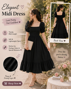 Chic Puff Sleeve Midi Dress – Elegant Casual Wear for Women