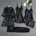Luxury 6-Piece Satin Nightwear Set with Lace Trim – Robe, Nighty, Camisole, Shorts & Pyjama