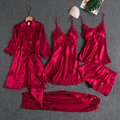 Luxury 6-Piece Satin Nightwear Set with Lace Trim – Robe, Nighty, Camisole, Shorts & Pyjama