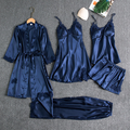 Luxury 6-Piece Satin Nightwear Set with Lace Trim – Robe, Nighty, Camisole, Shorts & Pyjama