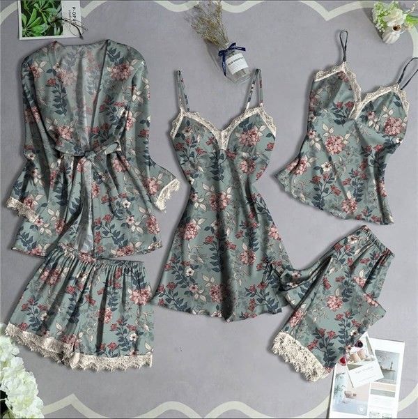 5-Piece Elegant Floral Satin Nightwear Set for Women