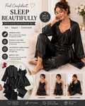 🖤 Premium Black Satin 5-Piece Nightwear Set with Lace Trim