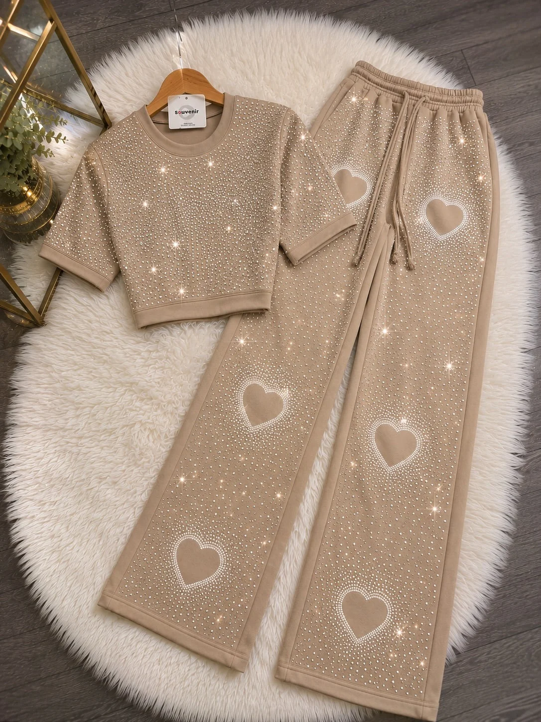 Women's Premium Heart Rhinestone Co-Ord Set
